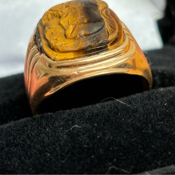 Vintage Estate Men's 10k Yellow Gold Tiger's Eye Cameo Ring Sz 8.75 - Picture 9 of 16
